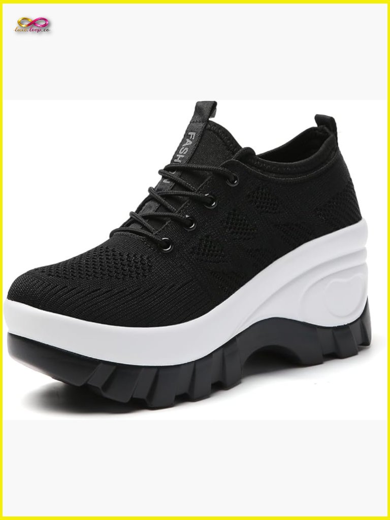 Chunky Platform Orthopedic Walking Shoes Knitted Breathable Lace Up Arch Support